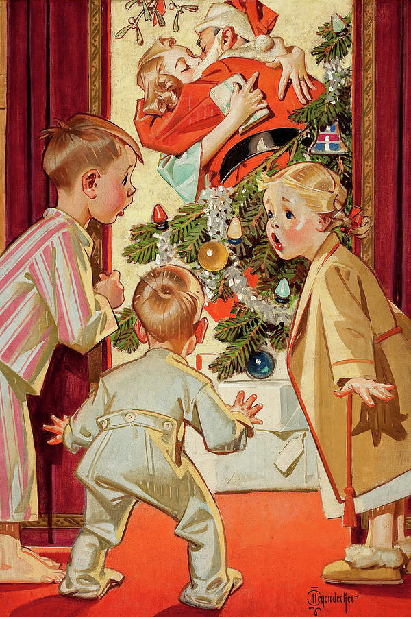 What is Santa doing to Mommy? Painting by Joseph Christian Leyendecker