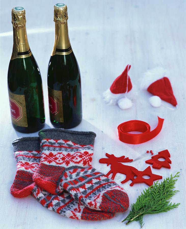 What You Need To Wrap Sparkling Wine Bottles For Christmas Photograph by Friedrich Strauss