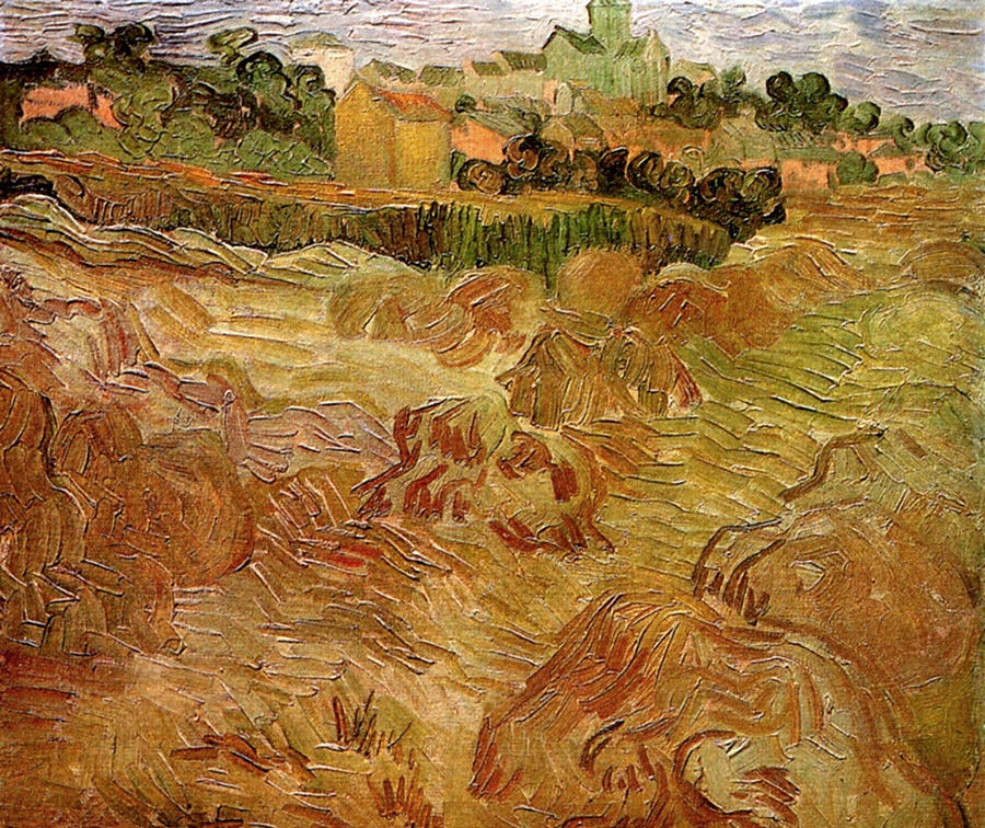 Wheat Fields with Auvers in the Background Painting by Wheat Fields with Auvers in the Background Painting by
