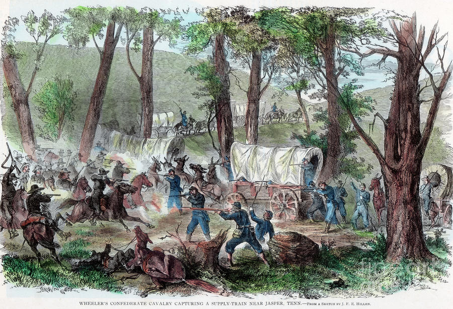 Wheelers Confederate Cavalry Capturing Drawing by Print Collector