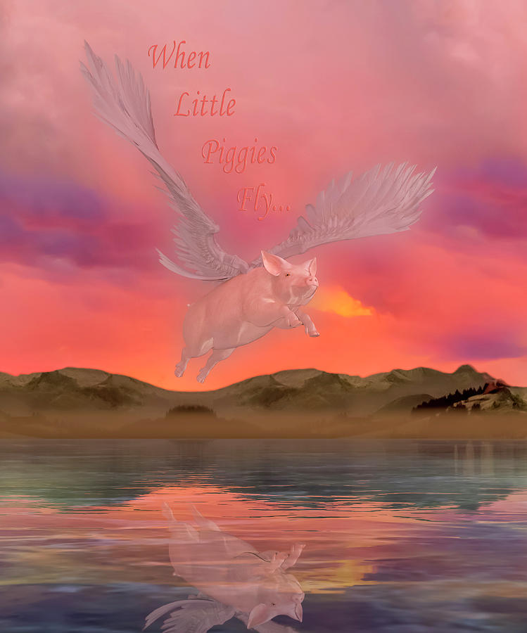 Feather Digital Art - When Little Piggies Fly by Betsy Knapp