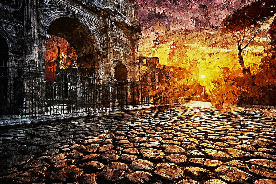 When night and day unite in the Eternal City Painting by AM FineArtPrints