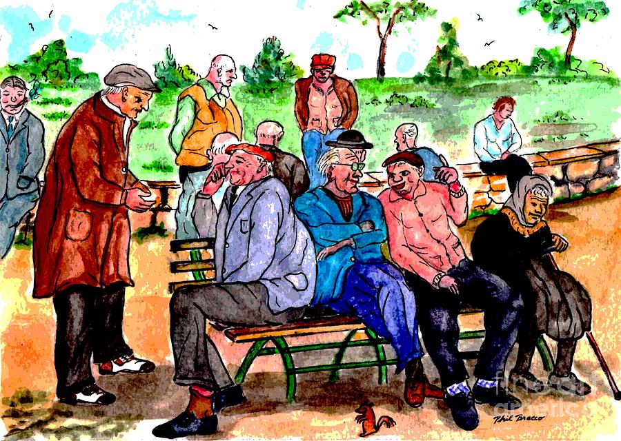 When Park Benches Were Filled With People Painting by Philip And Robbie Bracco