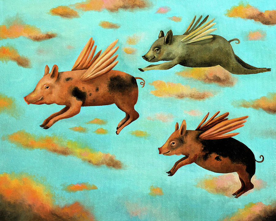 Animal Painting - When Pigs Fly by Leah Saulnier