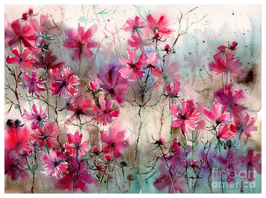 Watercolor Painting - Where Pink Flowers Grew by Suzann Sines Watercolor Painting - Where Pink Flowers Grew by Suzann Sines
