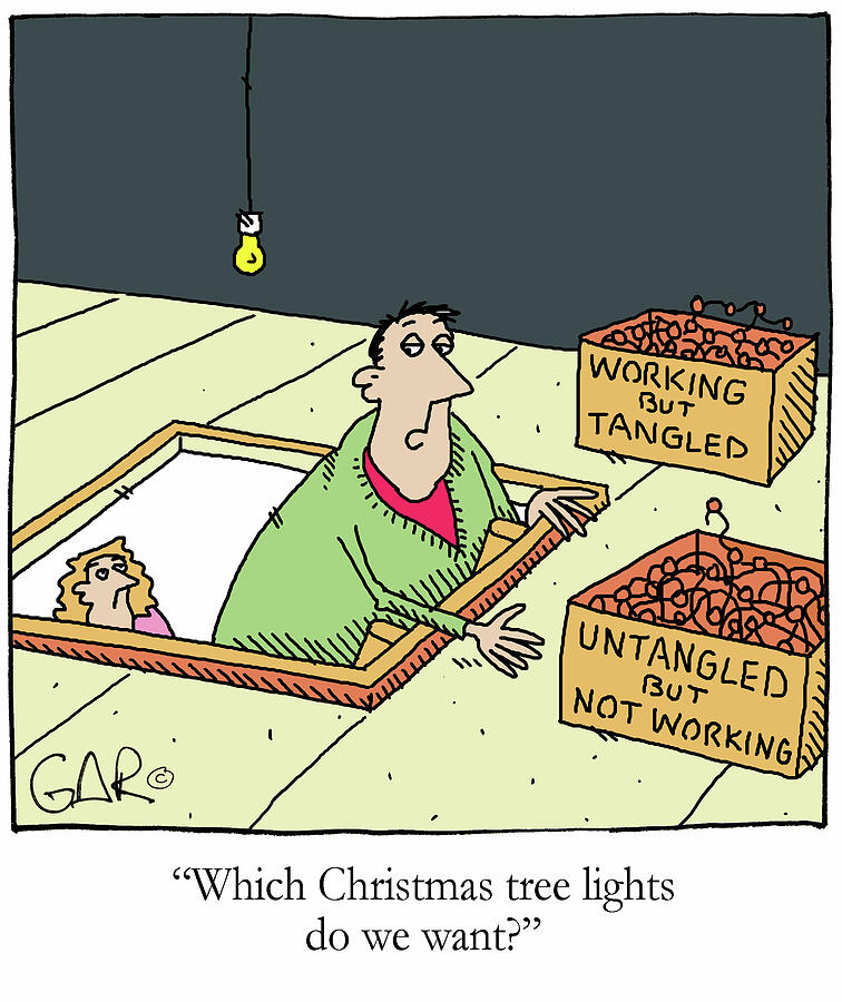 Which Christmas Tree Lights Do We Want Drawing by Gary Cook Which Christmas Tree Lights Do We Want Drawing by Gary Cook