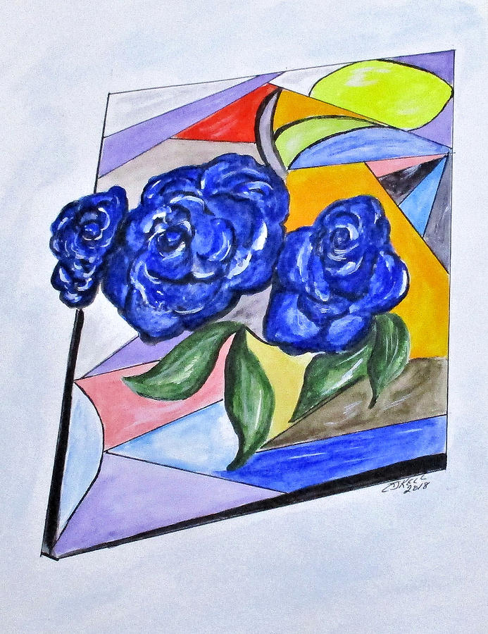 Whimsical Blue Roses Painting