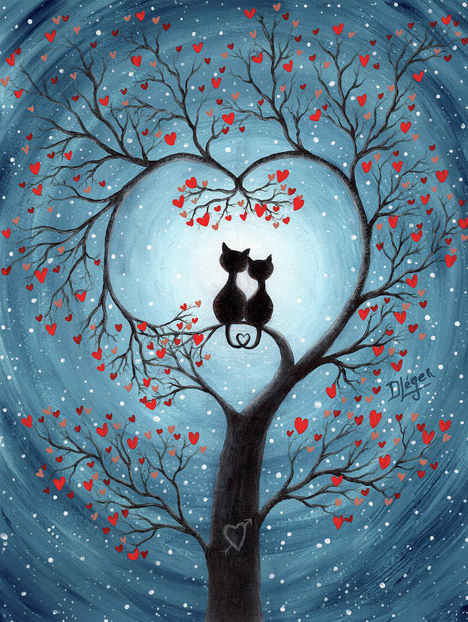 Whimsical Cat Love Painting by Donnaistic