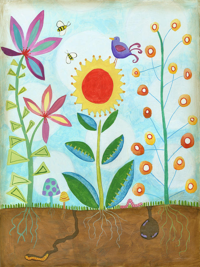 Whimsical Flower Garden II Painting by Megan Meagher