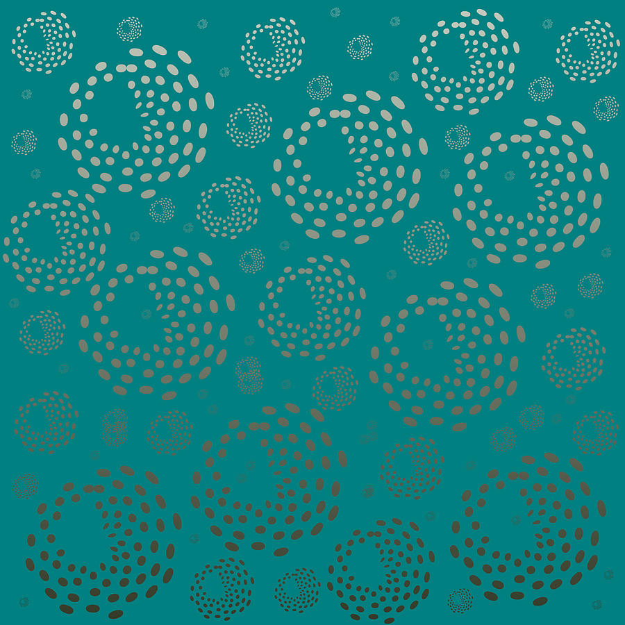 Whimsical Geometric Round Hazelnut Dots Abstract On Teal Background Digital Art By Katrina Lau