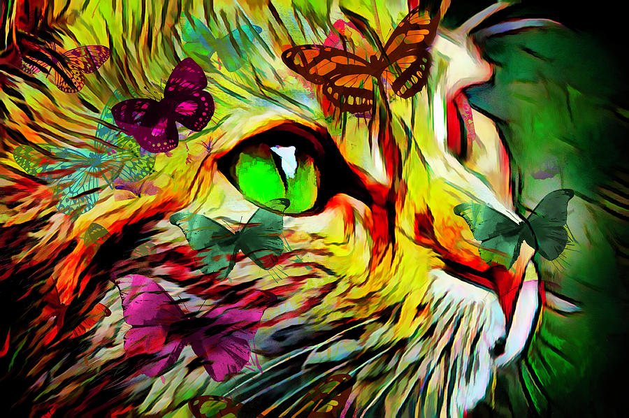 Whimsical Kitty Digital Art by Debra and Dave Vanderlaan