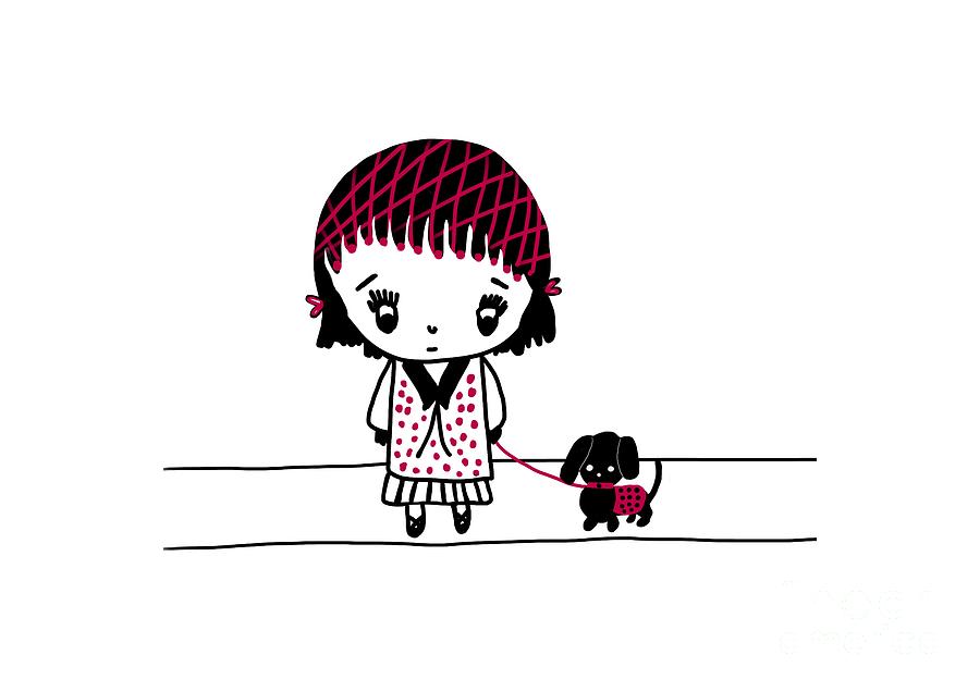 Chibi Girl and Dog in Black and Red Digital Art by Barefoot Bodeez Art Chibi Girl and Dog in Black and Red Digital Art by Barefoot Bodeez Art