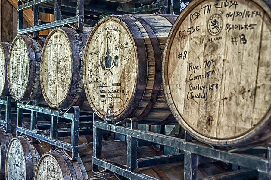 Whiskey barrels in Leipers Fork  warehouse Photograph by Karen Foley