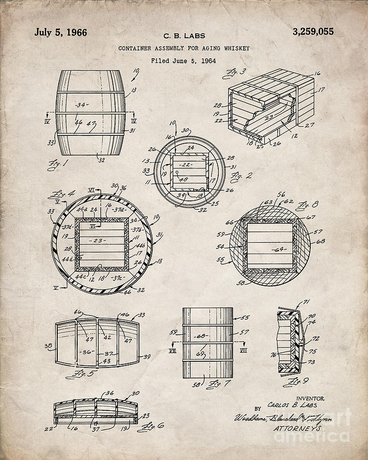 Vintage Digital Art - Whisky Barrel Patent, Whisky Art - Antique Vintage by Patent Press