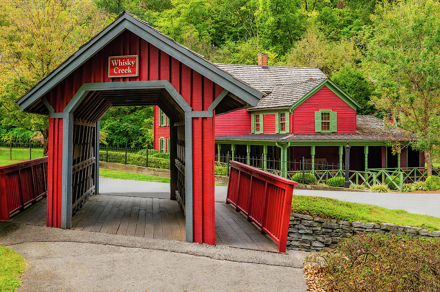 Whisky Creek Covered Bridge At Makers Mark  -  whiskycreekbridgeandhouse136700 Photograph by Frank J Benz