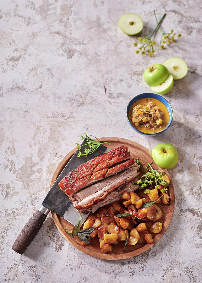 Whisky, Sage And Maple Pork Belly With Buttery Caramelised Apples Photograph by Great Stock!