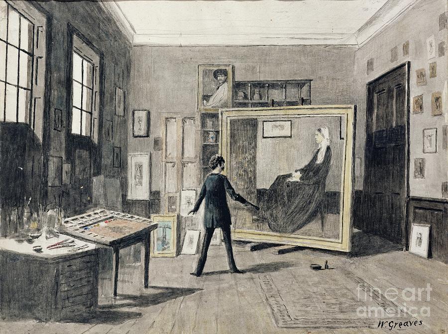Portrait Painting - Whistler Painting In His Studio by Walter Greaves