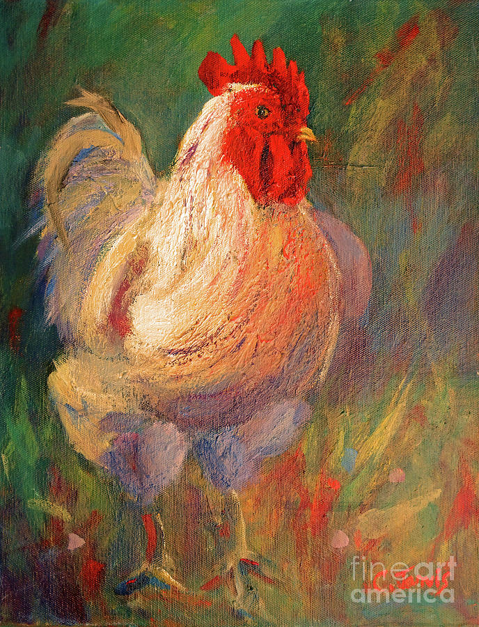 White and Red Chicken Against Green by Carolyn Jarvis White and Red Chicken Against Green by Carolyn Jarvis