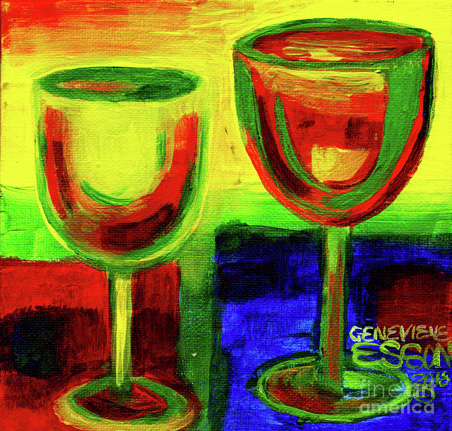 White and Red Wine Abstract Painting by Genevieve Esson