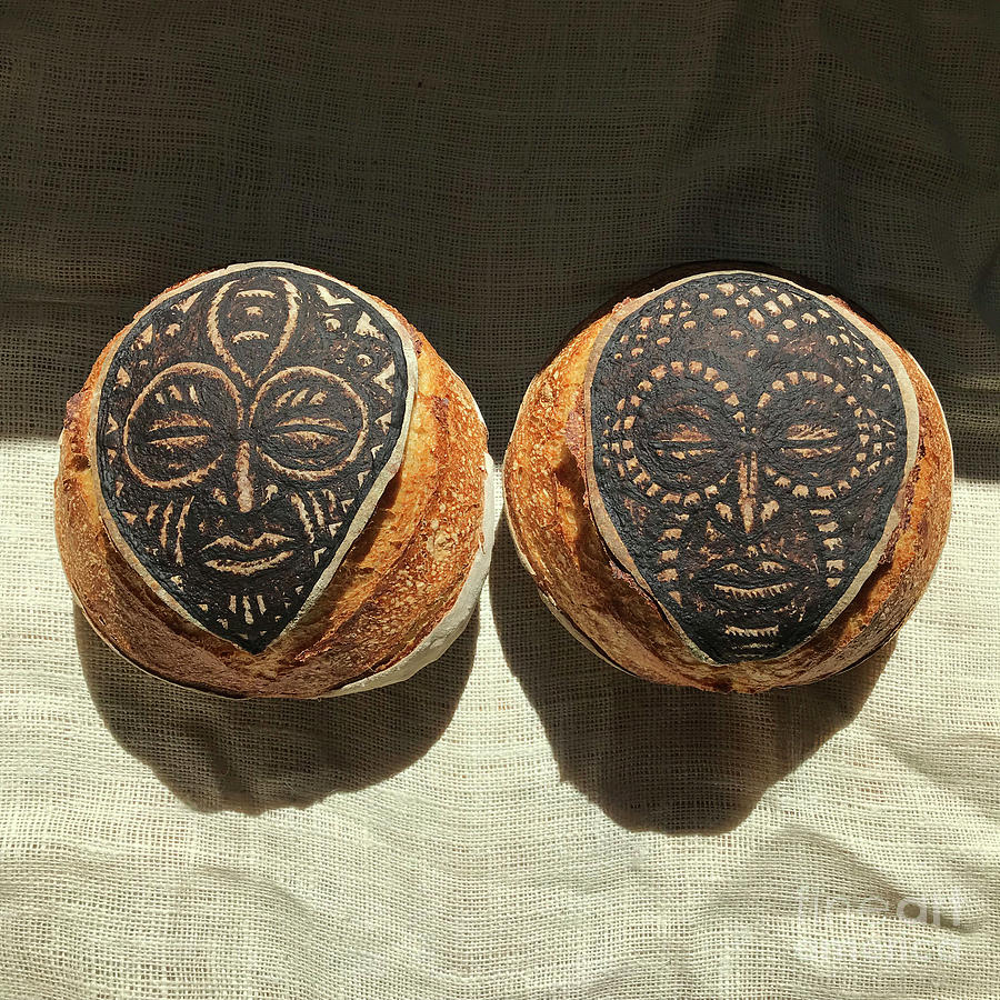 White and Rye Sourdough. African Mask Interpretation. Hand Painted. 1 Photograph by Amy E Fraser