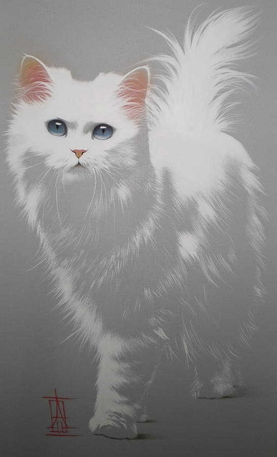 White Angora Cat Painting by Alina Oseeva
