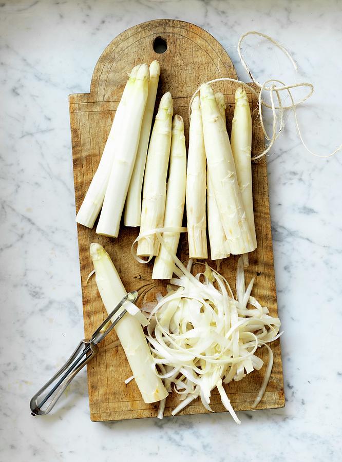 White Asparagus, Partly Peeled Photograph by Lina Eriksson