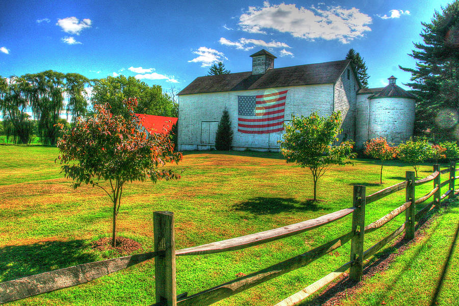 Farm Photograph - White Barn And Flag by Robert Goldwitz