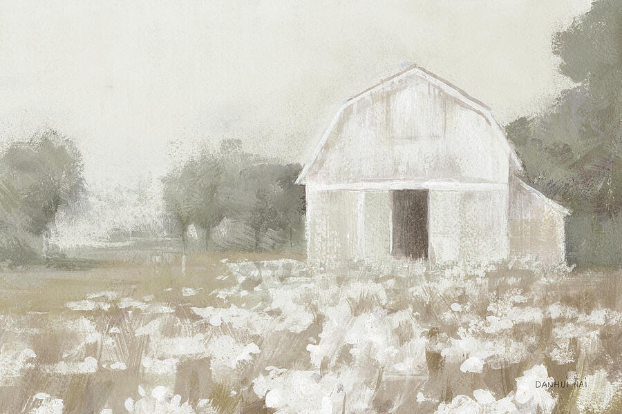 Barn Painting - White Barn Meadow Neutral Crop by Danhui Nai