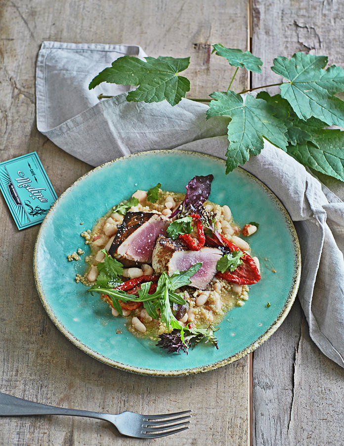 White Beans With Ras El Hanout, Tuna And Mixed Greens Photograph by Jalag / Julia Hoersch
