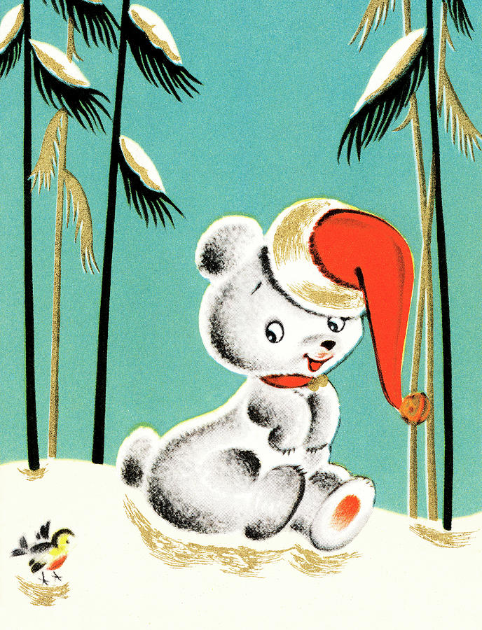 Christmas Drawing - White bear with Santa by CSA Images