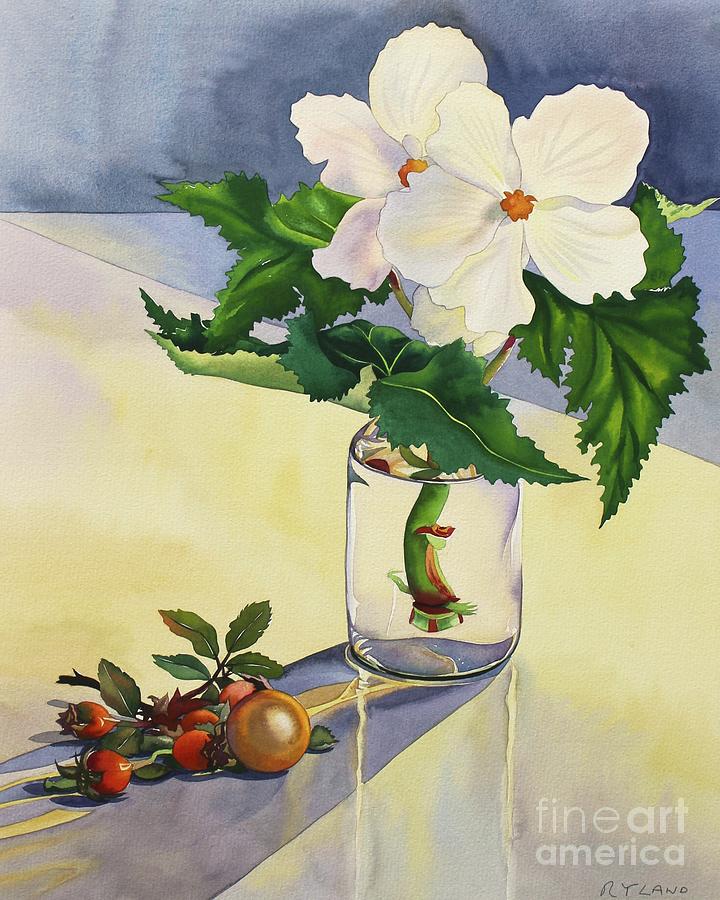 White Begonia And Rosehips Painting by Christopher Ryland