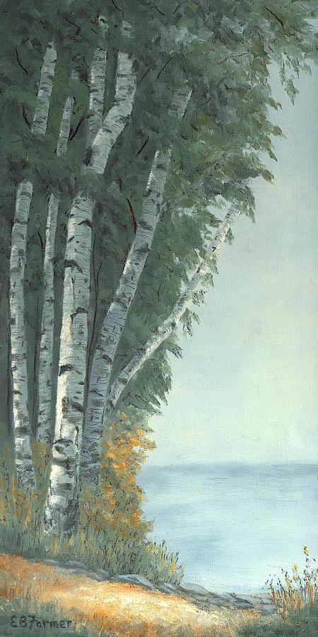 White Birch at Summer Lake Painting by Elaine Farmer