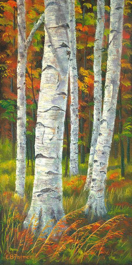 White Birch in Autumn Woods Painting by Elaine Farmer