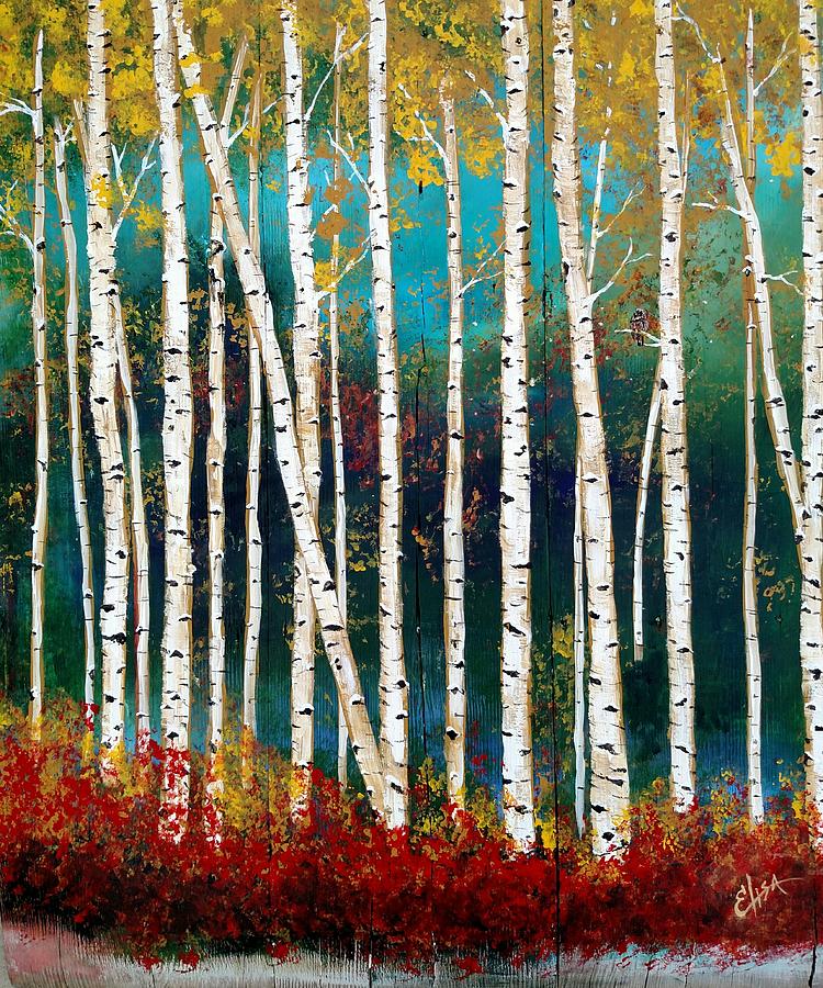 White Birch Trees Fall Painting by Elisa Gabrielli