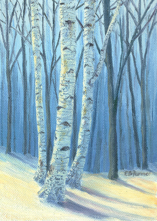 White Birch Winter Blue Painting by Elaine Farmer