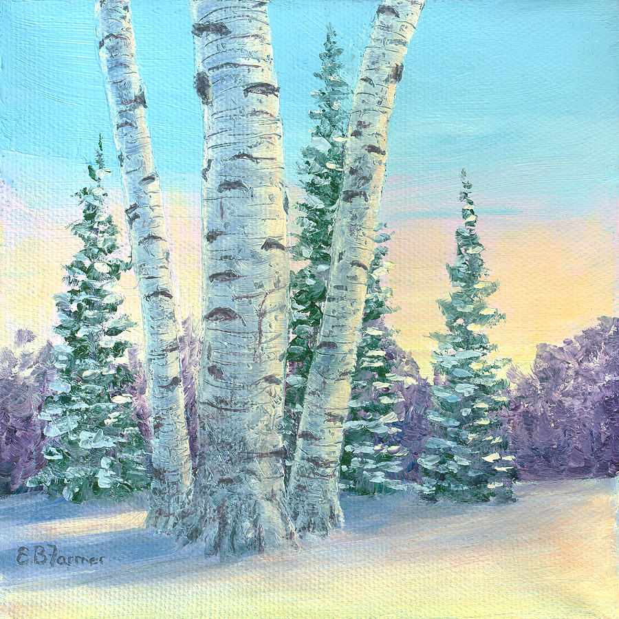 White Birch Winter Twilight Painting by Elaine Farmer