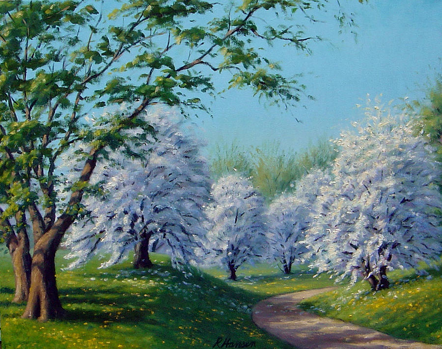 White Blossoms Painting by Rick Hansen