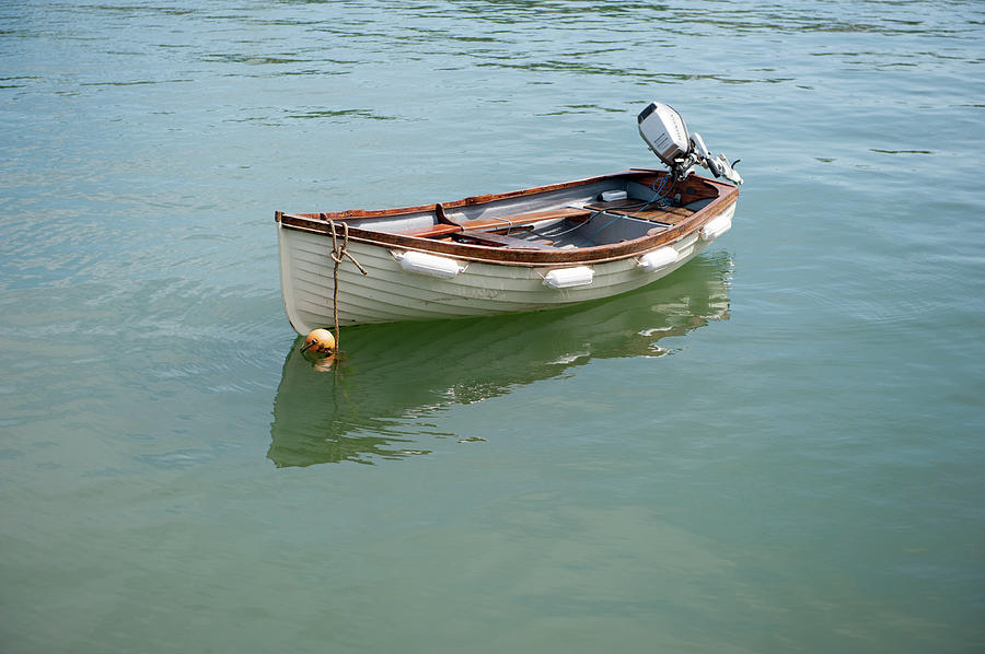 White Boat on Calm Water Photograph by Helen Jackson