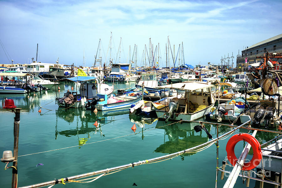White Boats at the Jaffa Port in Israel Photograph by John Rizzuto