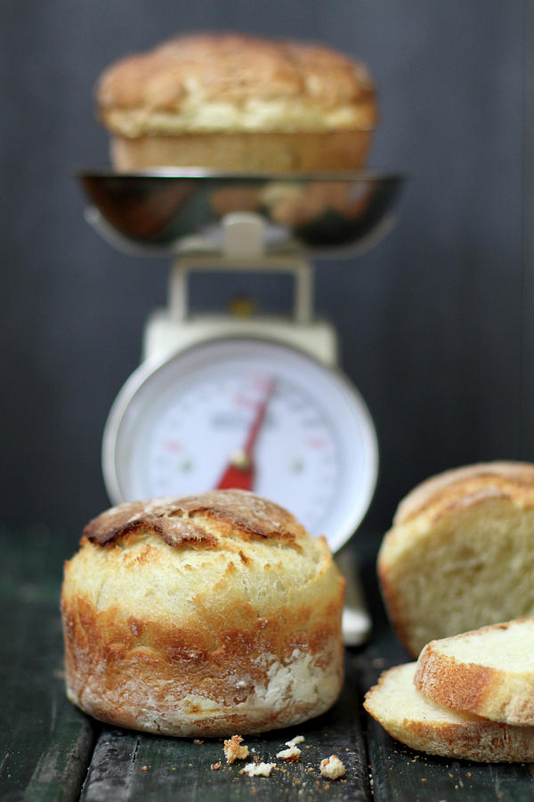White Bread With A Pair Of Kitchen Scales Photograph by Sylvia E.k Photography