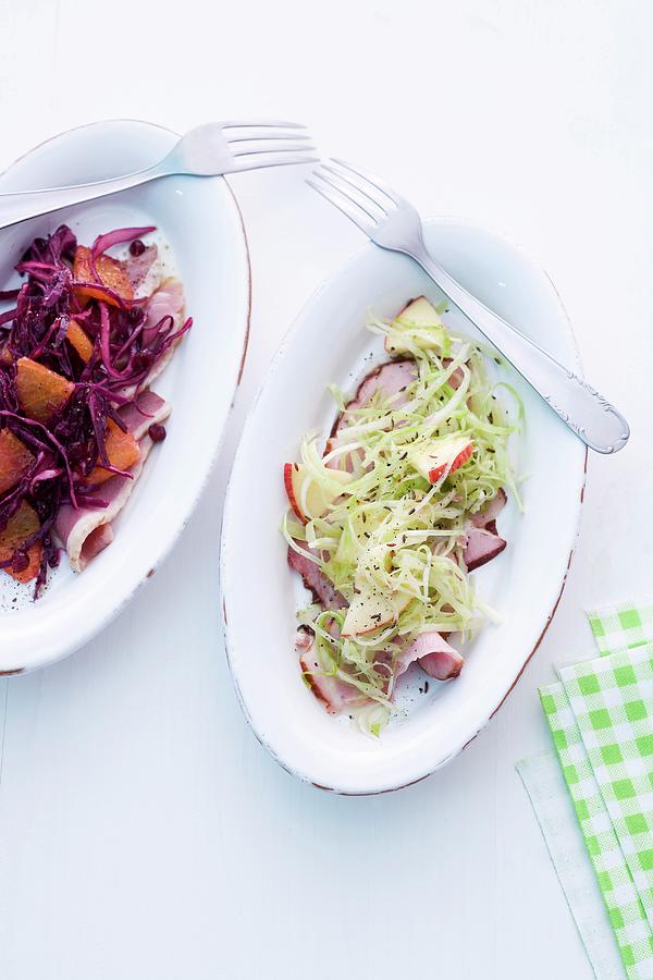 White Cabbage Salad And Red Cabbage Salad Photograph by Michael Wissing