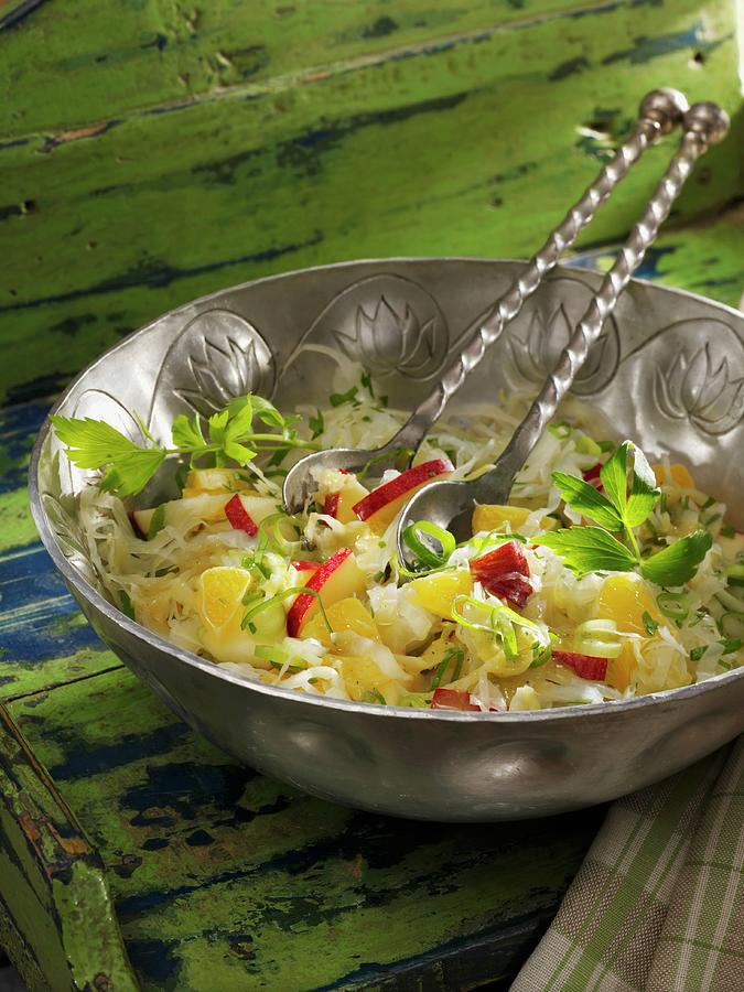White Cabbage Salad With Apples And Oranges Photograph by Karl Newedel