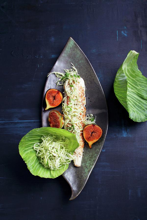 White Cabbage Salad With Salt-water Fish And Caramelised Figs Photograph by Jalag / Gtz Wrage