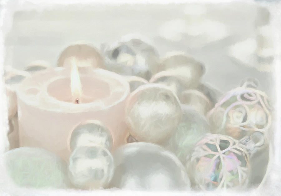 Christmas Photograph - White Candle And Baubles by Cora Niele