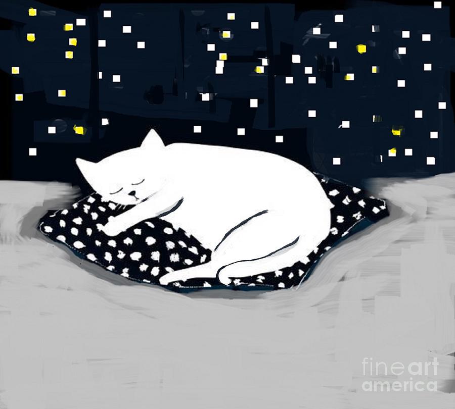 White Cat Dream Painting by Vesna Antic