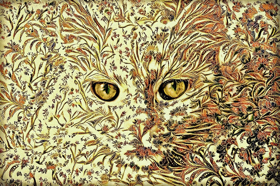White Cat Vintage Paisley Style Digital Art by Peggy Collins