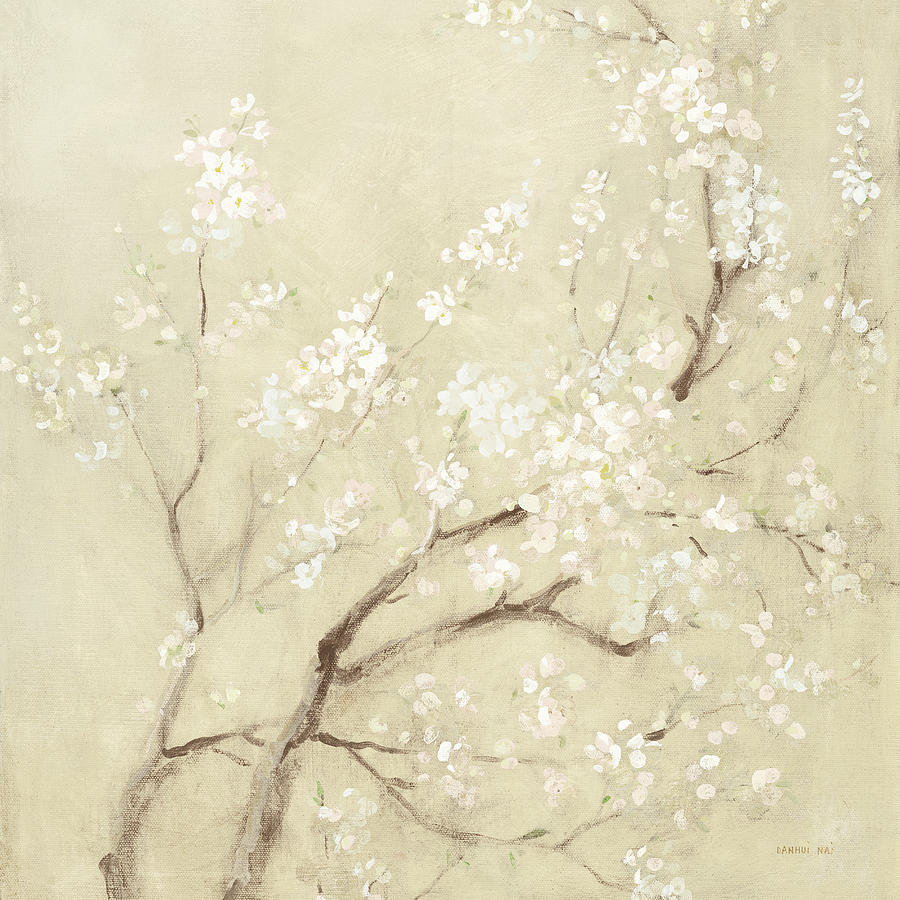 Abstract Painting - White Cherry Blossoms I Linen Crop by Danhui Nai