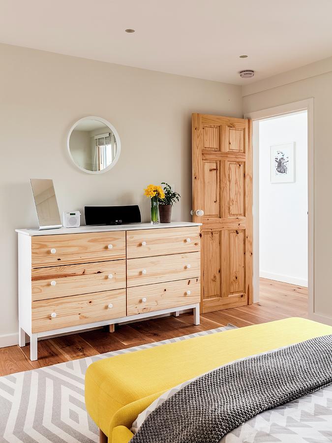 White Chest Of Drawers With Wooden Drawer Fronts In Bedroom Photograph by Simon Maxwell Photography