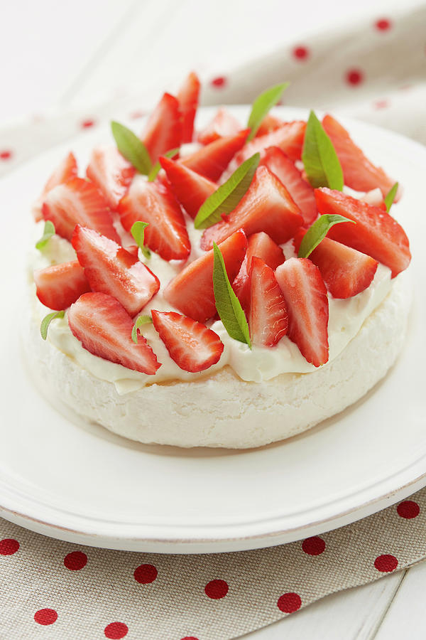 White Chocolate And Strawberry Meringue Cake Photograph by Lukam