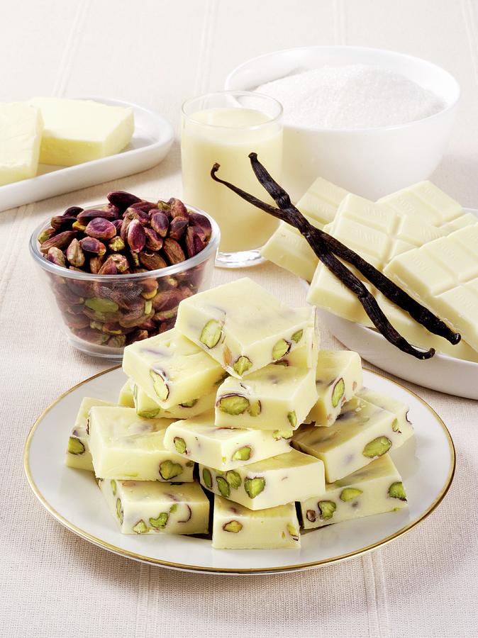 White Chocolate Chunks With Pistachios Photograph by Franco Pizzochero